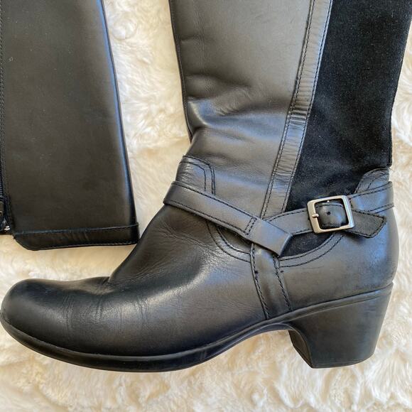 Clarks Women’s Knee High Ingalls Riding Boots 11 Black Leather Buckle Western - Picture 4 of 15
